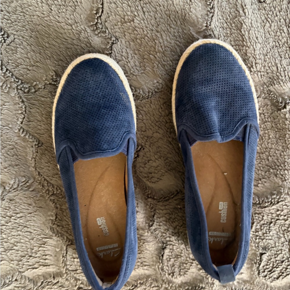 Clarks Navy Perforated Slip-On Flat